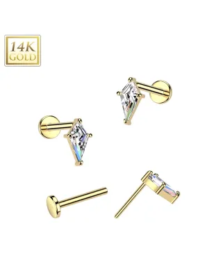 Piercing nez push-in en or jaune 14K zircon lance