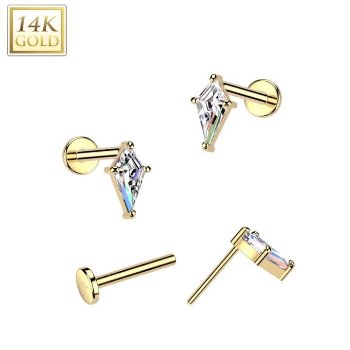Piercing nez push-in en or jaune 14K zircon lance