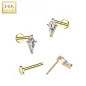 Piercing nez push-in en or jaune 14K zircon lance