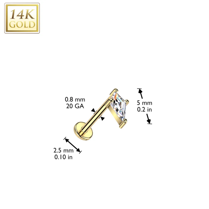 Piercing nez push-in en or jaune 14K zircon lance