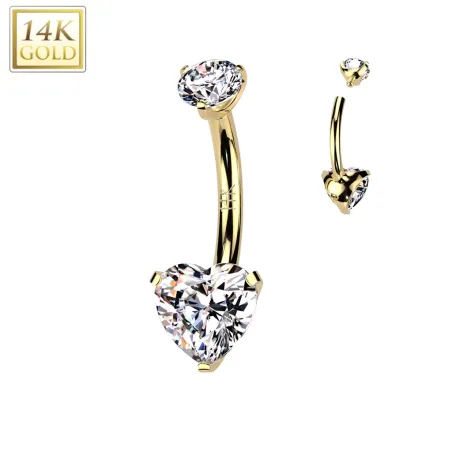 Piercing nombril en or jaune 14K à vissage interne pierre en coeur