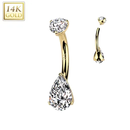 Piercing nombril en or jaune 14K à vissage interne pierre en larme