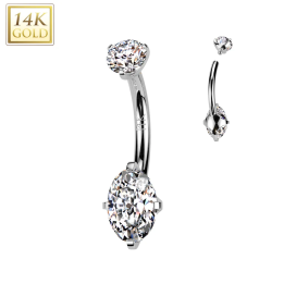 Piercing nombril en or blanc 14K à vissage interne pierre en marquise