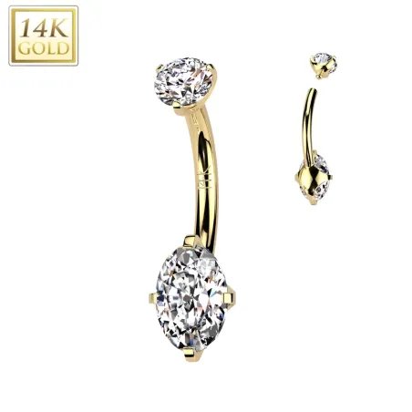 Piercing nombril en or jaune 14K à vissage interne pierre en marquise