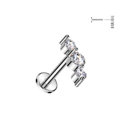 Piercing oreille en acier embout push-in triple strass