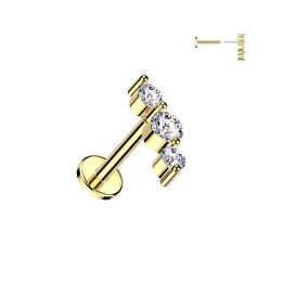 Piercing oreille en acier doré embout push-in triple strass