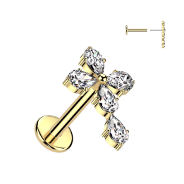 Piercing oreille en acier doré embout push-in croix celtique