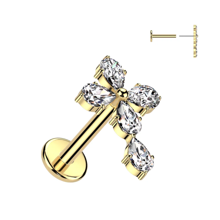 Piercing oreille en acier doré embout push-in croix celtique