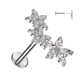 Piercing oreille en acier embout push-in triple fleur