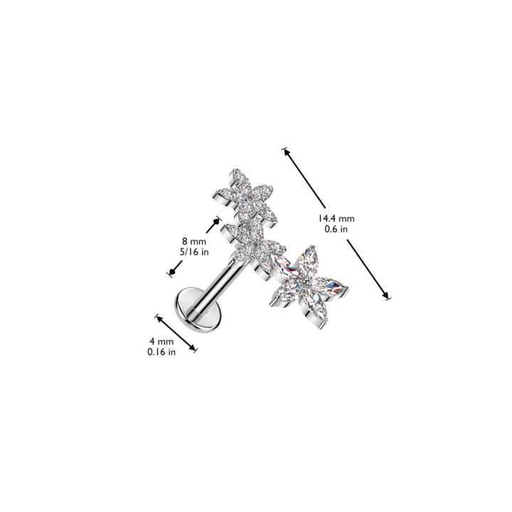 Piercing oreille en acier embout push-in triple fleur