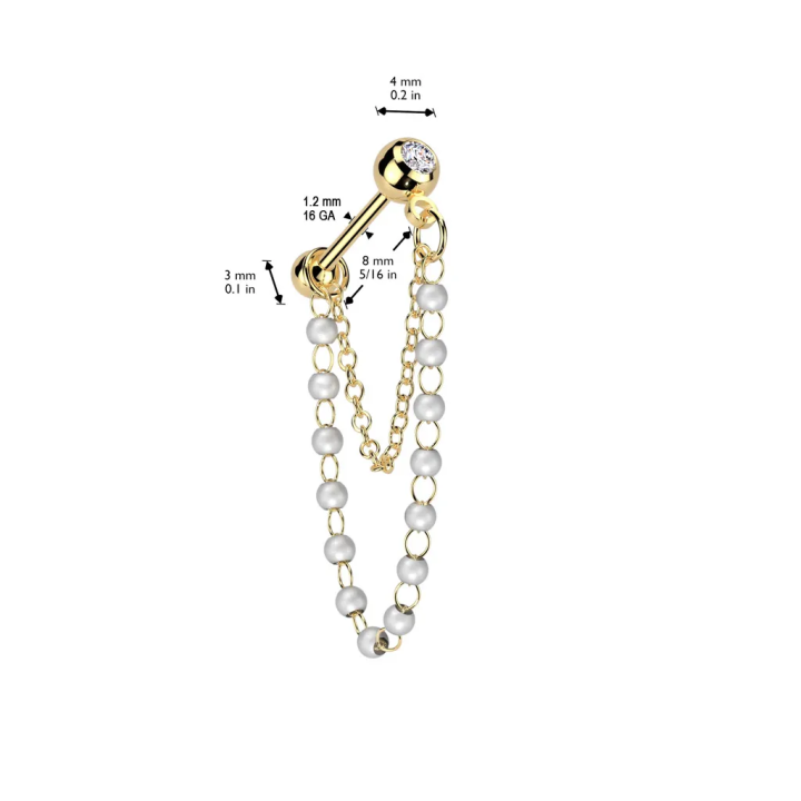 Piercing cartilage oreille acier doré chaines perles