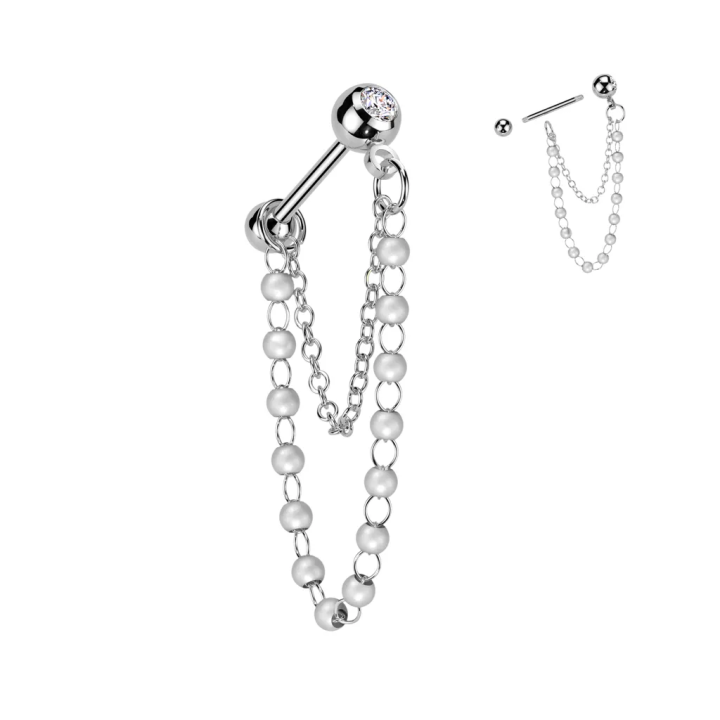 Piercing cartilage oreille acier chirurgical chaines perles
