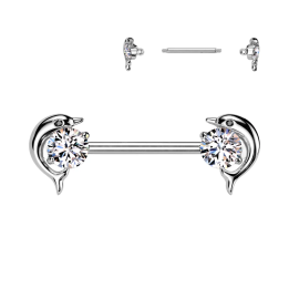 Piercing téton en acier dauphins zircons blancs