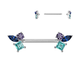 Piercing téton en acier chirurgical zircons multi-formes