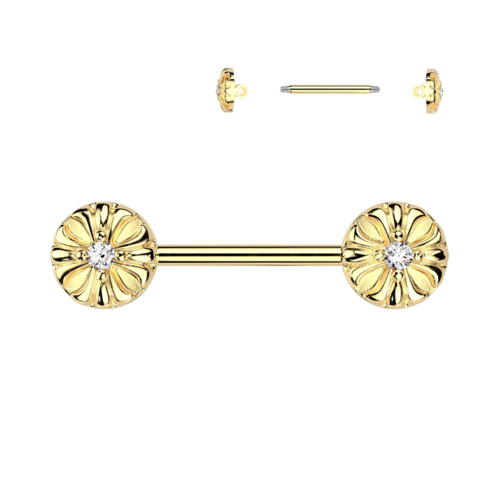 Piercing téton en acier doré motif celtique