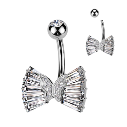 Piercing nombril ruban avec papillon et zirconiums