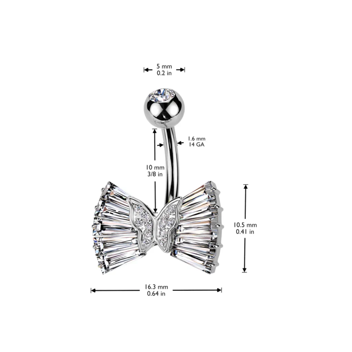 Piercing nombril ruban avec papillon et zirconiums