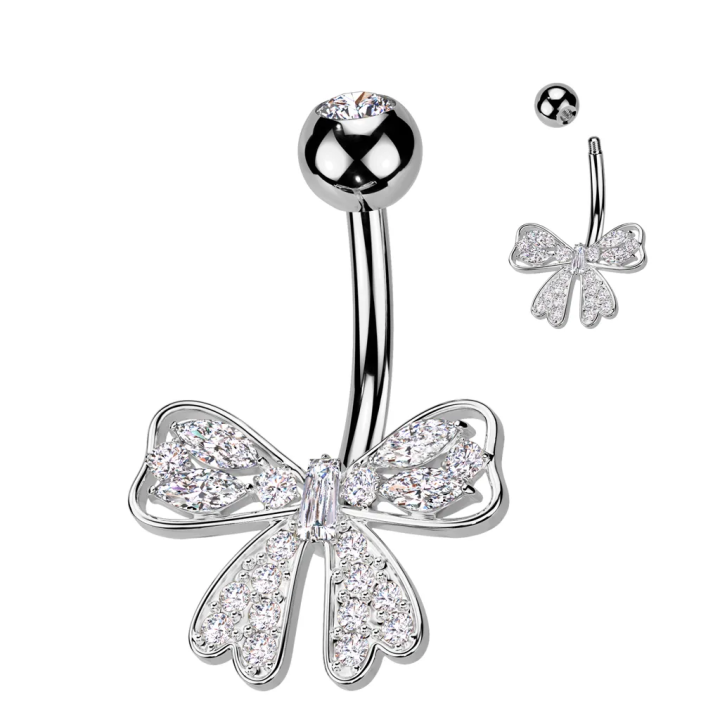 Piercing nombril nœud de ruban zirconiums
