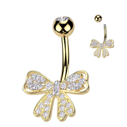 Piercing nombril plaqué or nœud de ruban zirconiums