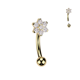 Piercing arcade en titane doré avec fleur sertie de zirconiums