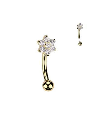 Piercing arcade en titane doré avec fleur sertie de zirconiums