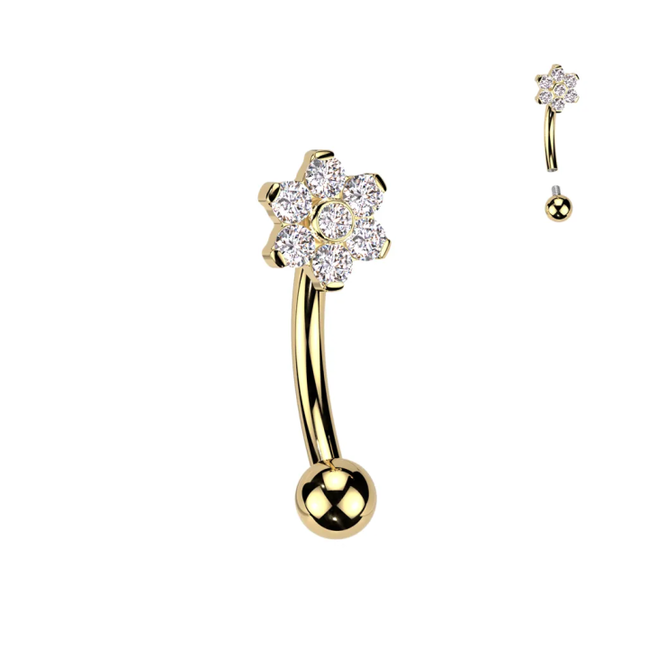 Piercing arcade en titane doré avec fleur sertie de zirconiums