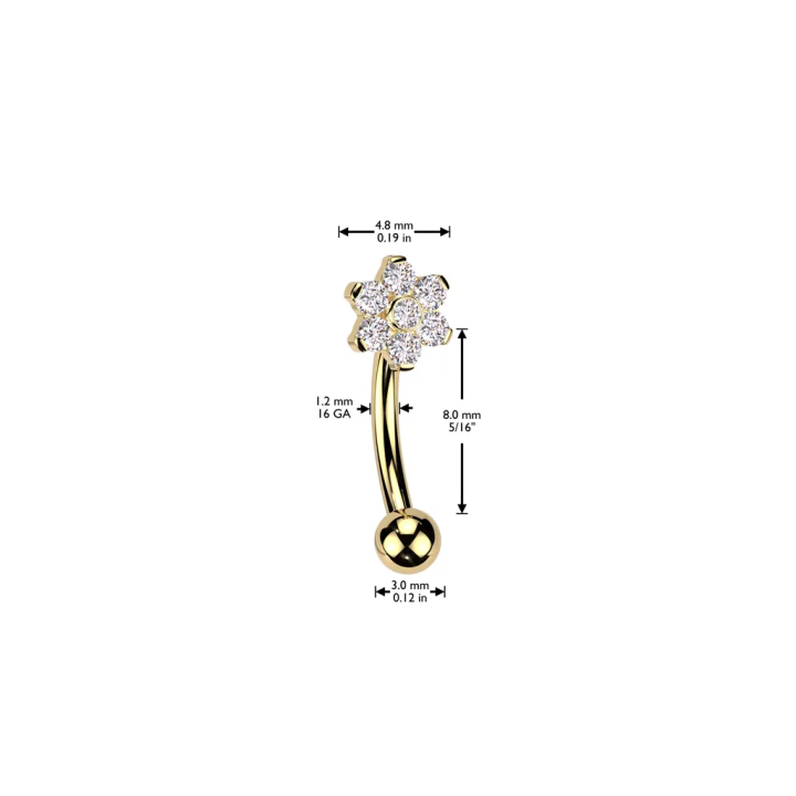 Piercing arcade en titane doré avec fleur sertie de zirconiums