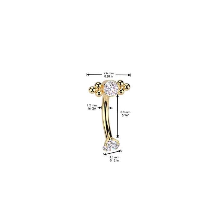 Piercing arcade en titane doré avec zircons et billes