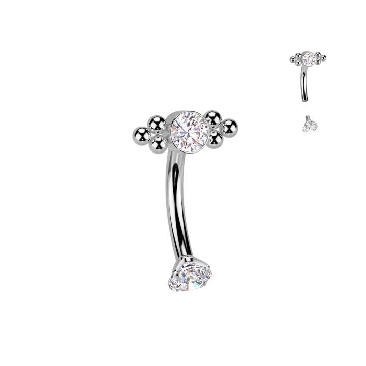 Piercing arcade en titane avec zircons et billes