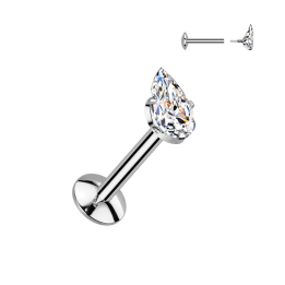 Piercing oreille en titane avec larme blanche
