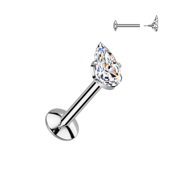 Piercing oreille en titane avec larme blanche