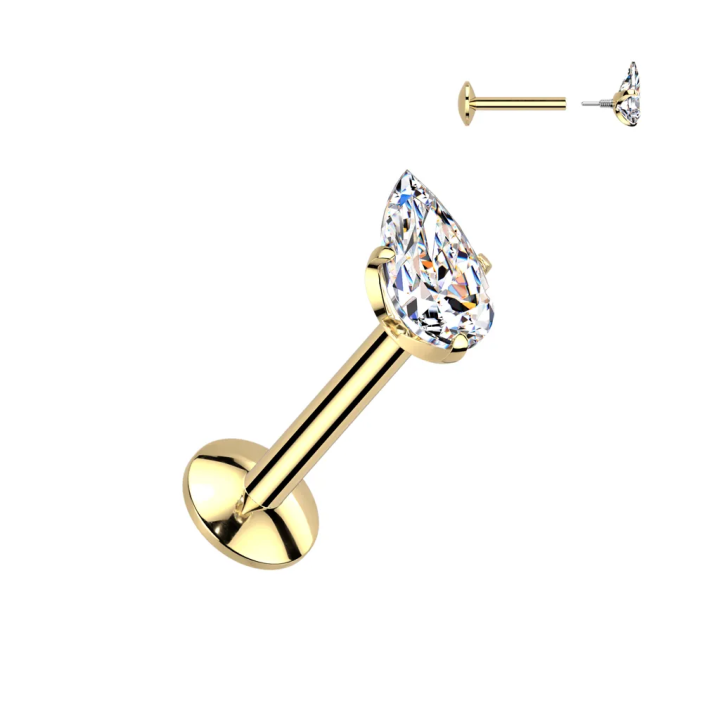 Piercing oreille en titane doré avec larme blanche