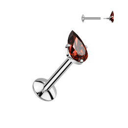 Piercing oreille en titane avec larme rouge
