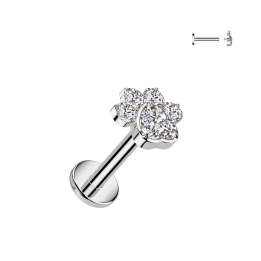 Piercing oreille en titane patte de chat cœur blanc