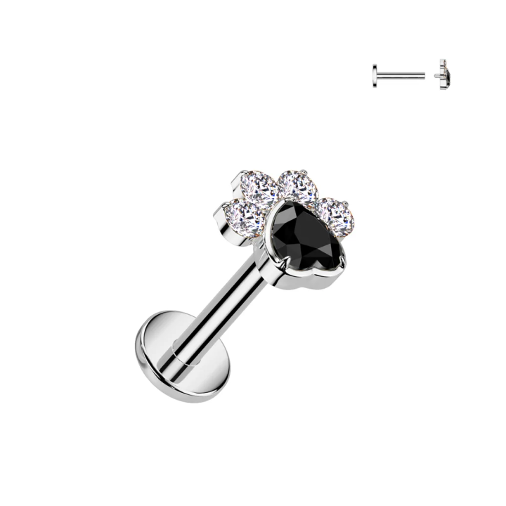 Piercing oreille en titane patte de chat cœur noir