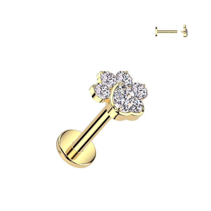 Piercing oreille en titane doré patte de chat cœur blanc