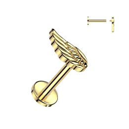 Piercing oreille en titane doré aile d'ange