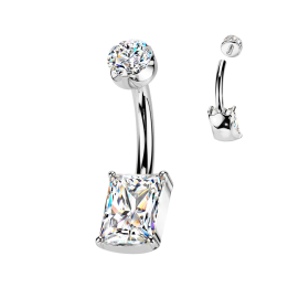 Piercing nombril en titane avec zirconium rectangle