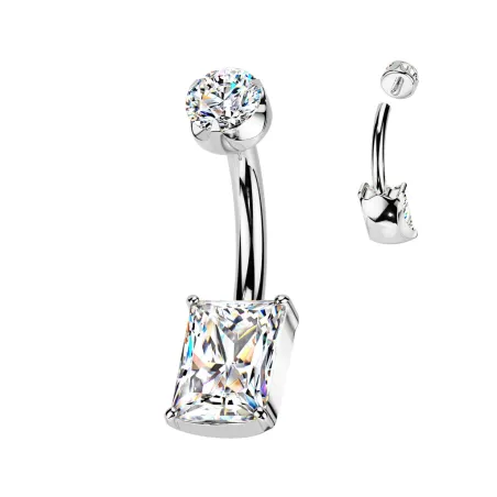Piercing nombril en titane avec zirconium rectangle
