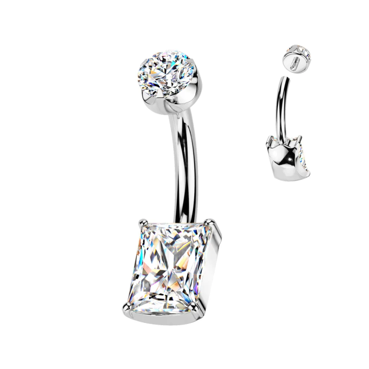 Piercing nombril en titane avec zirconium rectangle