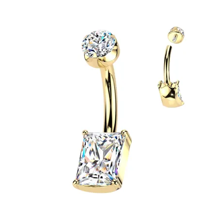 Piercing nombril en titane doré avec zirconium rectangle