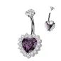 Piercing nombril en titane coeur violet pavé de strass