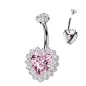 Piercing nombril en titane coeur rose pavé de strass