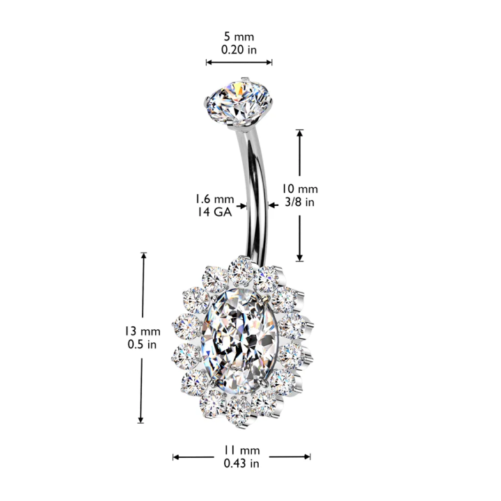 Piercing nombril en titane ovale blanc pavé de strass