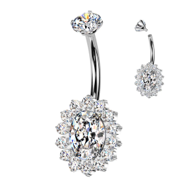 Piercing nombril en titane ovale blanc pavé de strass