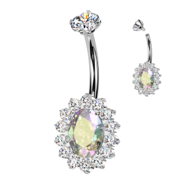 Piercing nombril en titane ovale aurore boréale pavé de strass