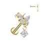 Piercing oreille en titane doré papillon pendentif strass blanc