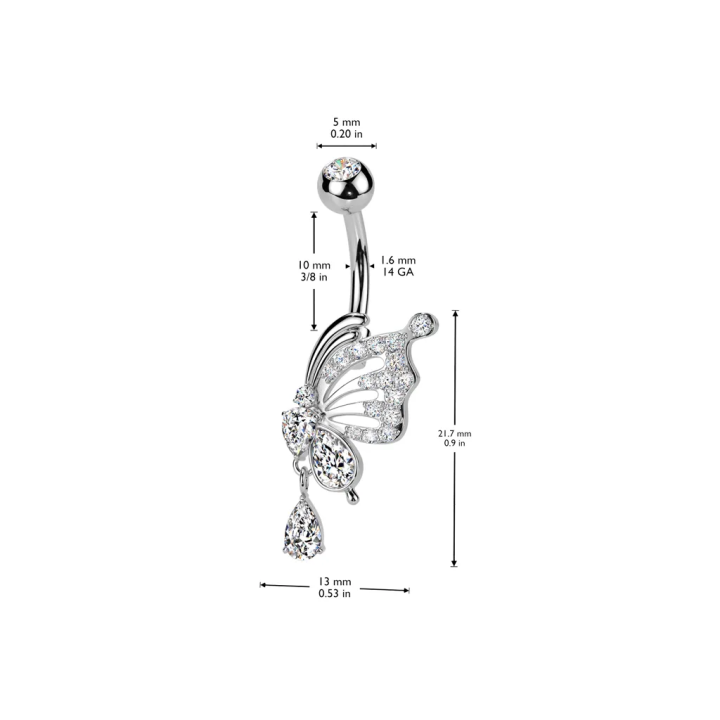 Piercing nombril papillon aile pavée