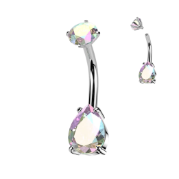 Piercing nombril double zirconium larme aurore boréale