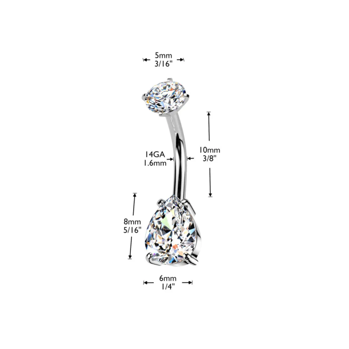 Piercing nombril double zirconium larme blanche